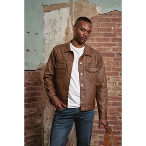 BLANK NYC Jacket Mens Large Brown Faux Leather Snap Button HOT SHOT TRUCKER $168
